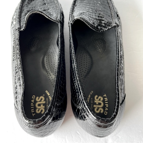 SAS Black Patent Leather Snake Print Embossed Loafers Size 12 N - Picture 3 of 10